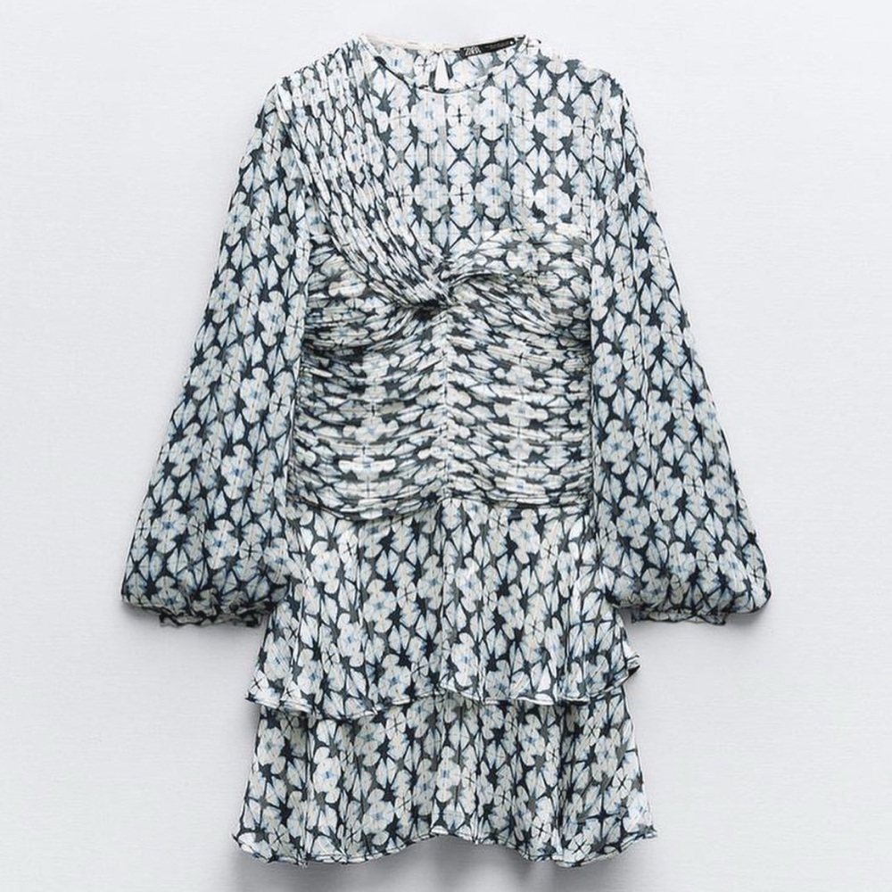 Zara Blue and White Geometric Dress